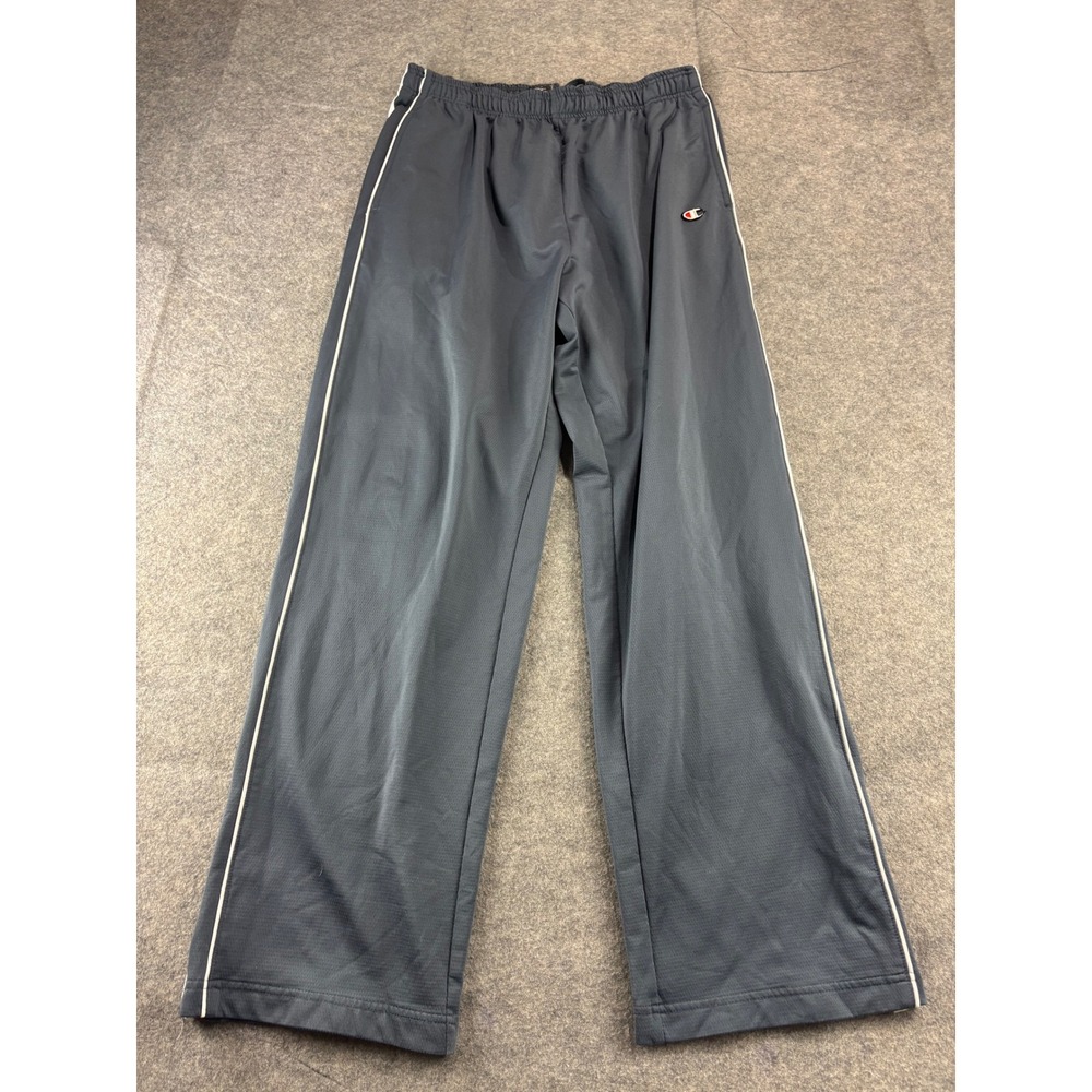 Champion Mens L Track Pants Gray White Stripe Mesh Ankle Zip Athletic Warm Up